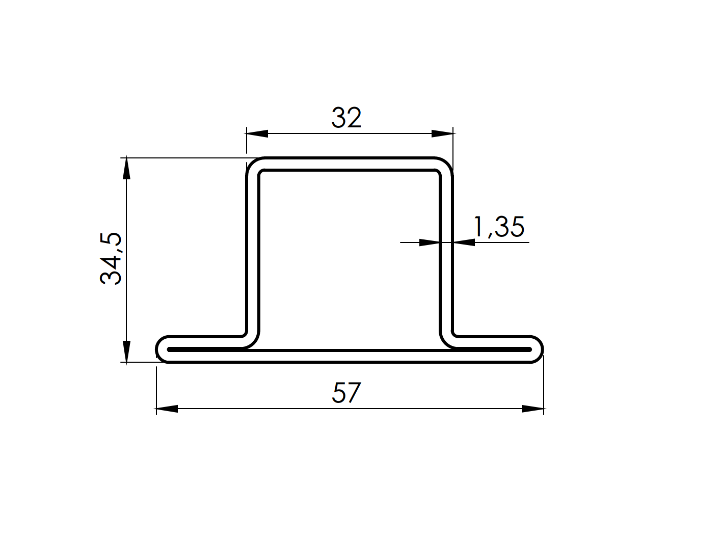 Uzavretý profil T-57x30x31x1,35
