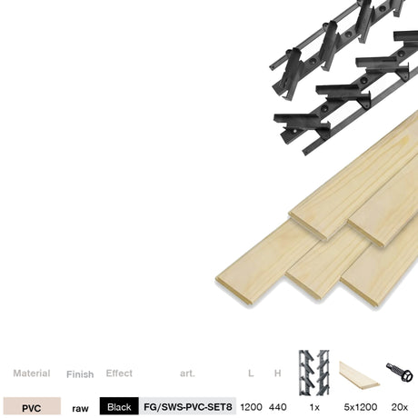 Set Black Plastic Horizontal Tilting System 0.44 m with 1.2 m Pine Wood Infill 19x95