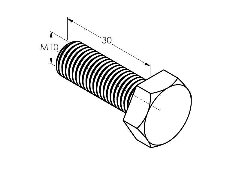 Śruby z łbem sześciokątnym, M10x30, Zn, 8.8