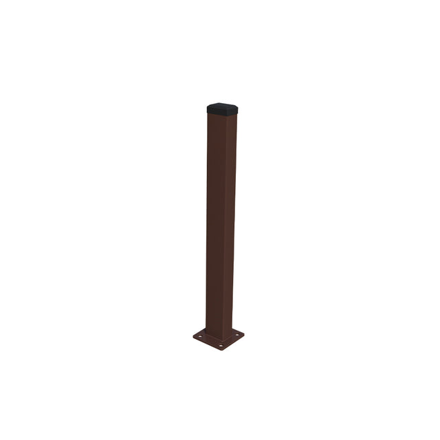 Galvanized Post 60x40 mm with Base Plate and PVC Cap, 1400 mm - Brown RAL 8017