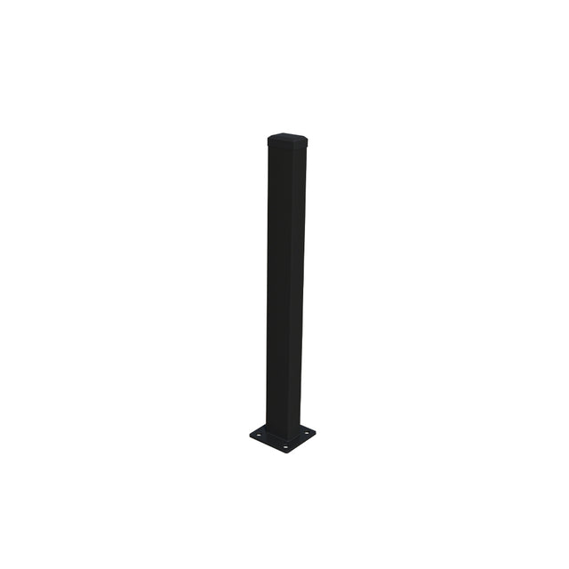 Galvanized Post 60x40 mm with Base Plate and PVC Cap, 1400 mm - Black RAL 9005