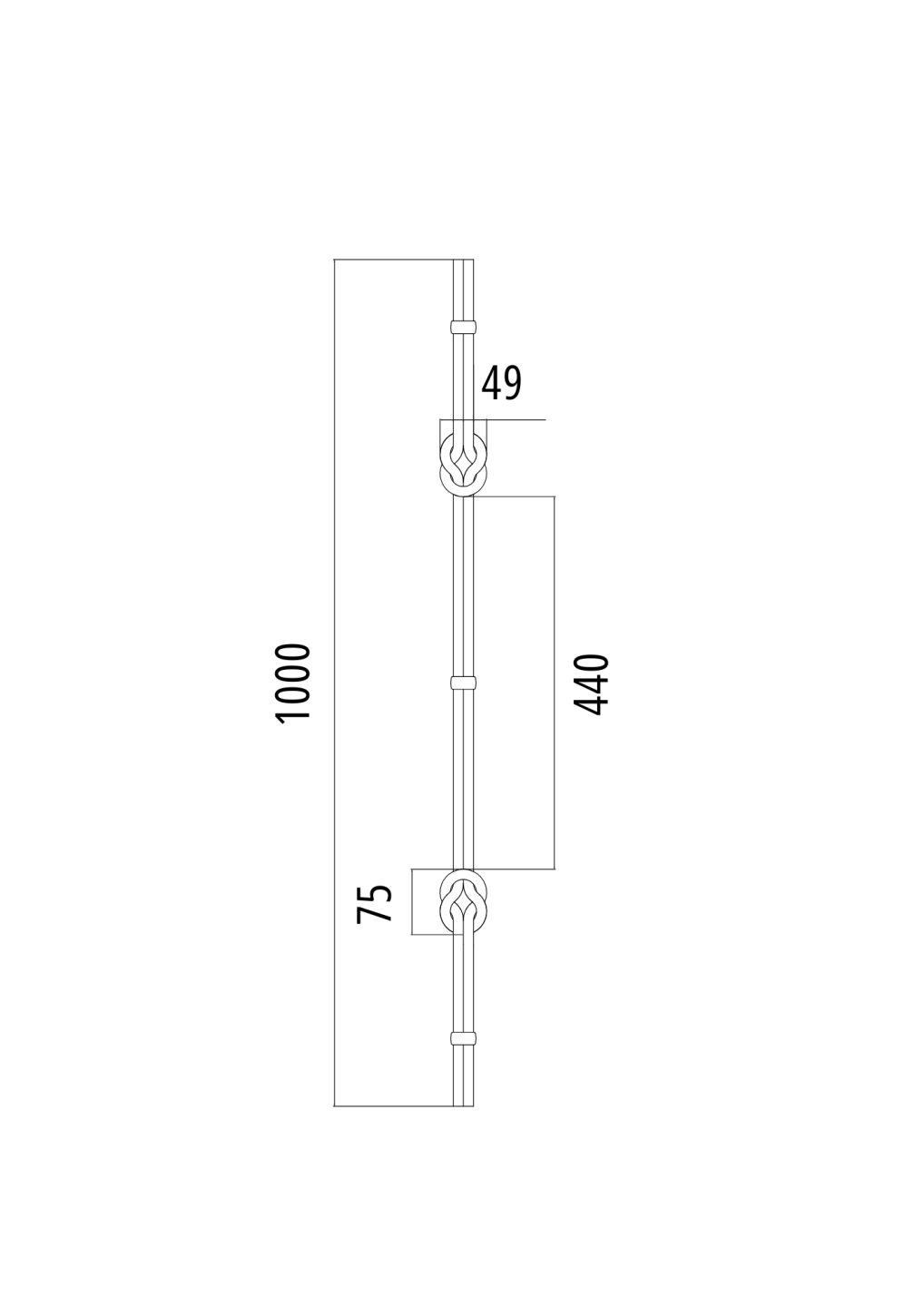 Tralka kuta h1000, b50, 2xD12mm