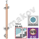 Słupek bukowy Fi 42,4 mm. 4x uchwyt szkła, h=100cm