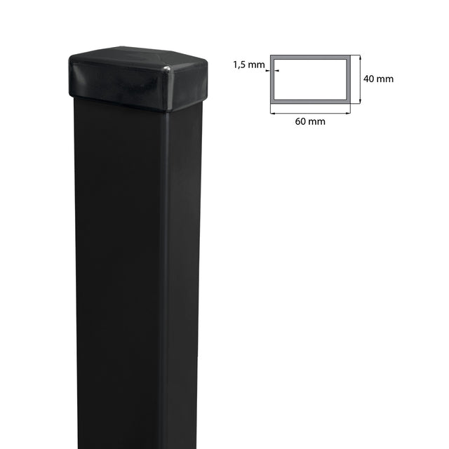 Pozinkovaný stĺpik 60x40mm s PVC čiapkou, 1800mm - Čierna  RAL 9005