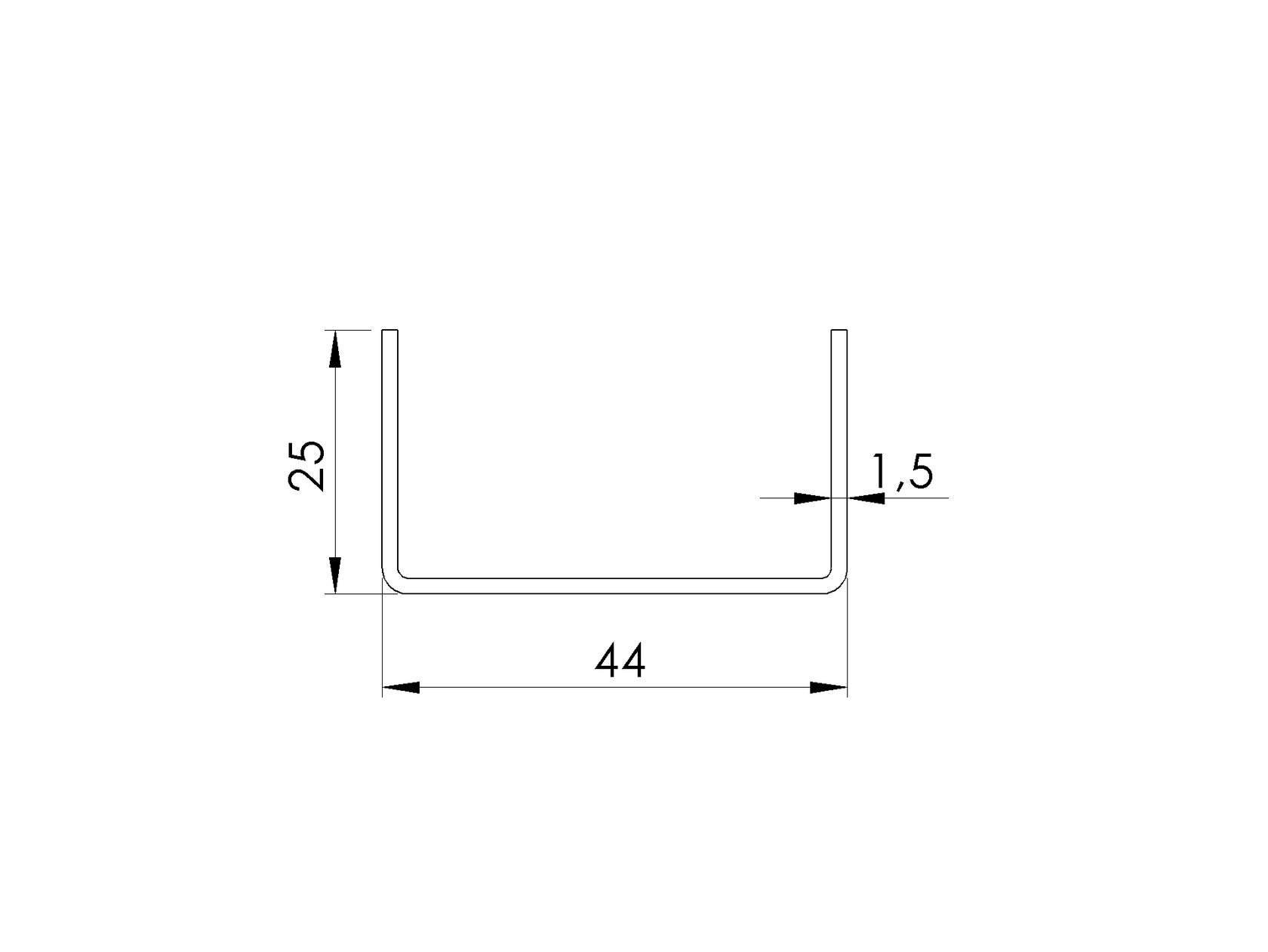 Profil ocynkowany U 25 x 44 x 25 x 1,5 mm-2000