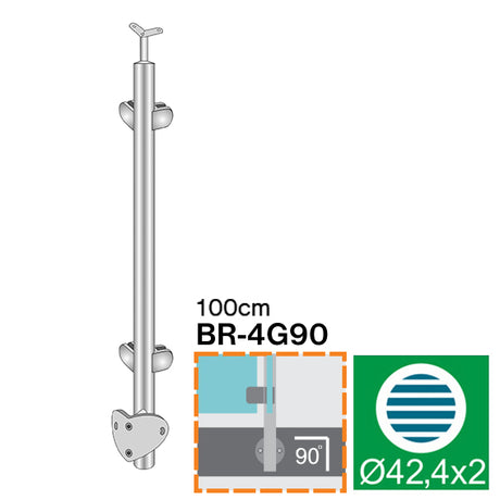 Słupek nierdzewny AISI304, D42,4/4xmodel22/H1000mm