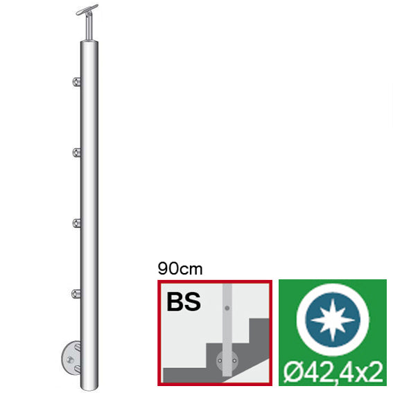 Schodowy słupek nierdzewny polerowany AISI304, D42