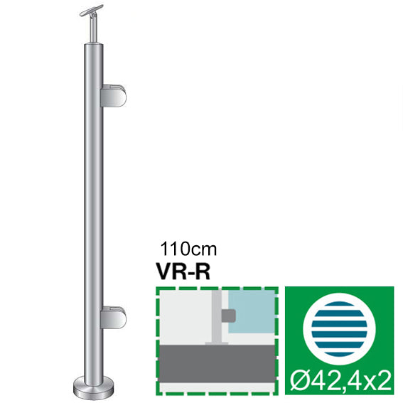 Słupek nierdzewny -prosto AISI304, D42,4x2/2xmodel