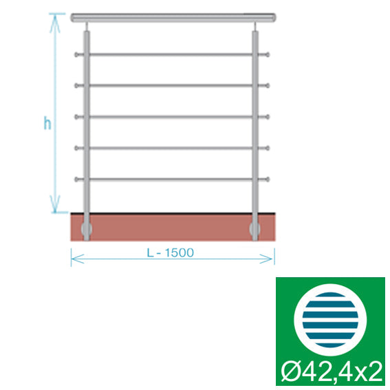 Balustrada nierdzewna, AISI304, 1500x1000mm, BR