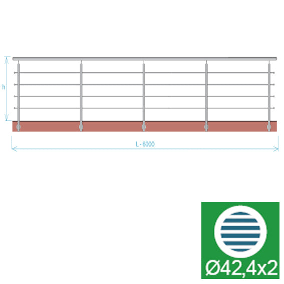 Balustrada nierdzewna, AISI304, 6000x900mm, BR