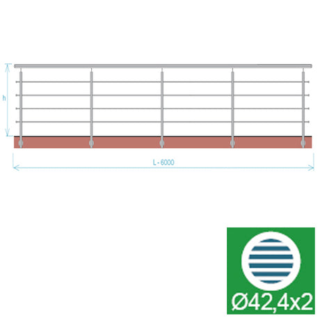 Balustrada nierdzewna, AISI304, 6000x900mm, BR
