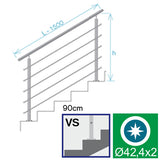 Balustrada nierdzewna AISI304, D42,4/4xd12/H900/L1