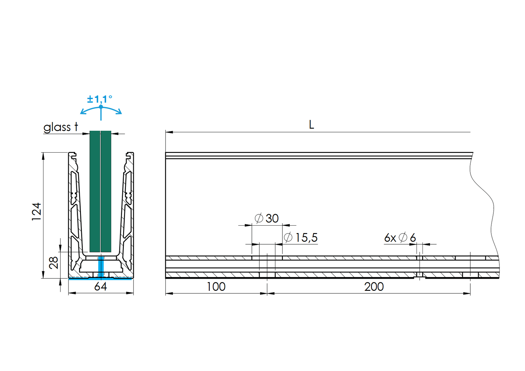 Profil balustrady szklanej