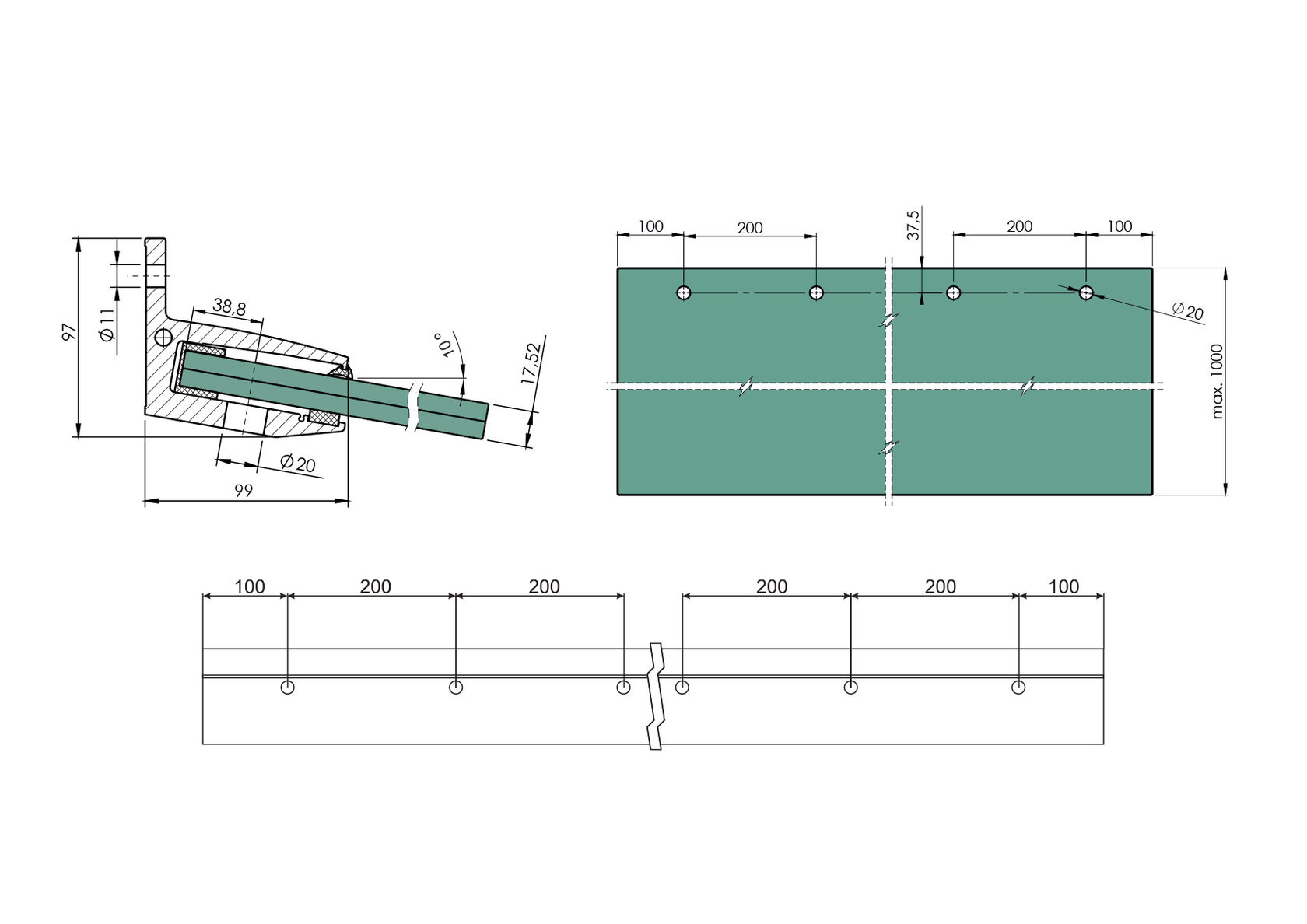 Aluminiowa daszka szklana profil +10°