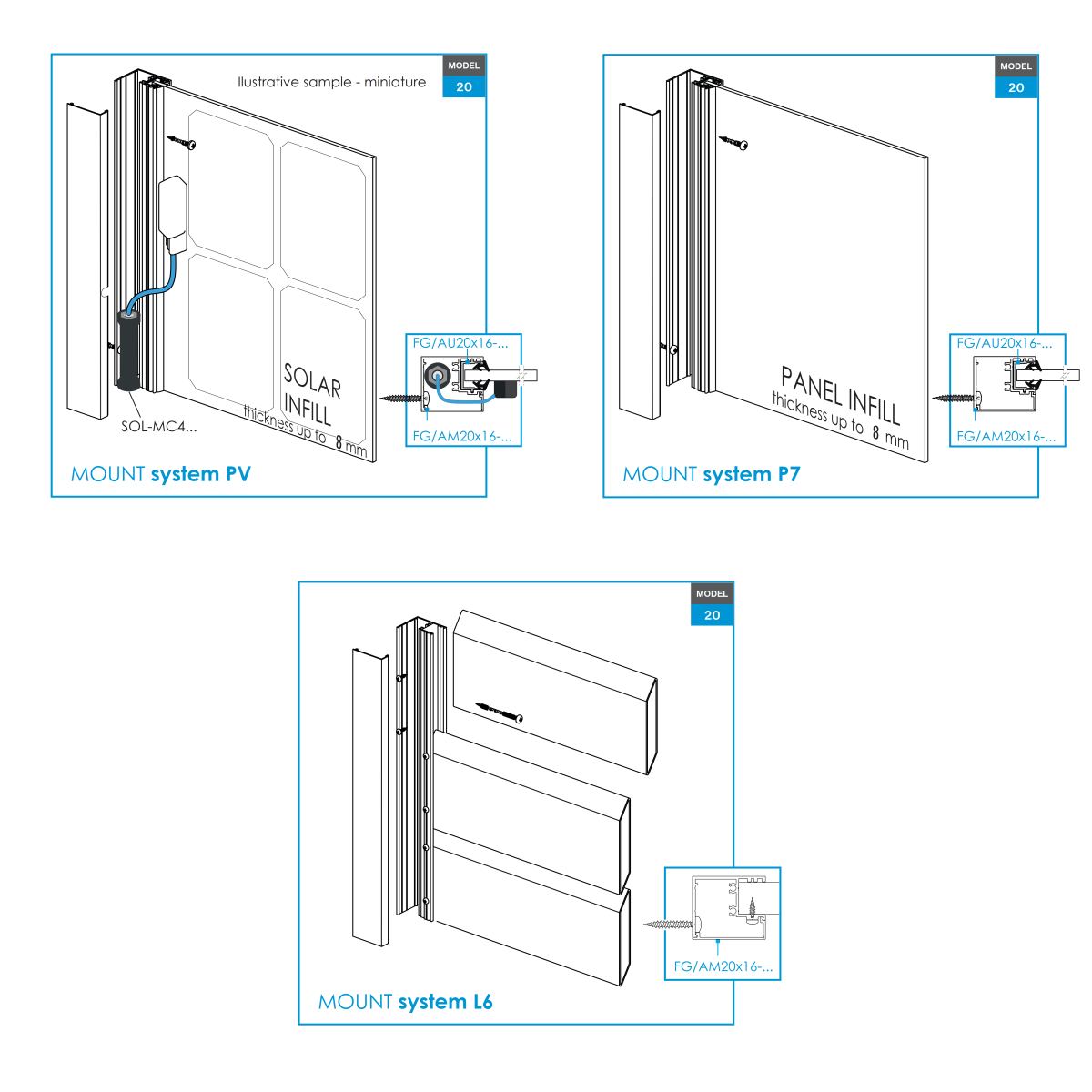 Aluminiowy adapter do ogrodzeń do wypełnień tablicowych 1-8mm - 6000mm