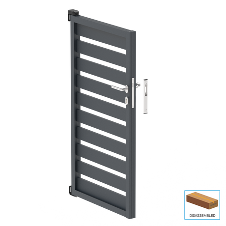 Jednoskrzydłowa brama aluminiowa 1,025x1,50m z wypełnieniem 20x100 R7016 - zestaw