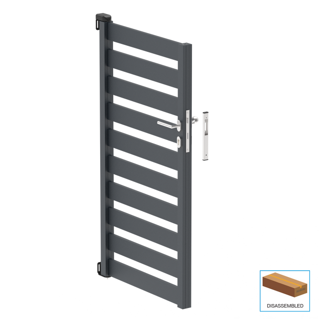 Jednoskrzydłowa brama aluminiowa 1,025x1,50m z wypełnieniem 20x100 R7016 - zestaw