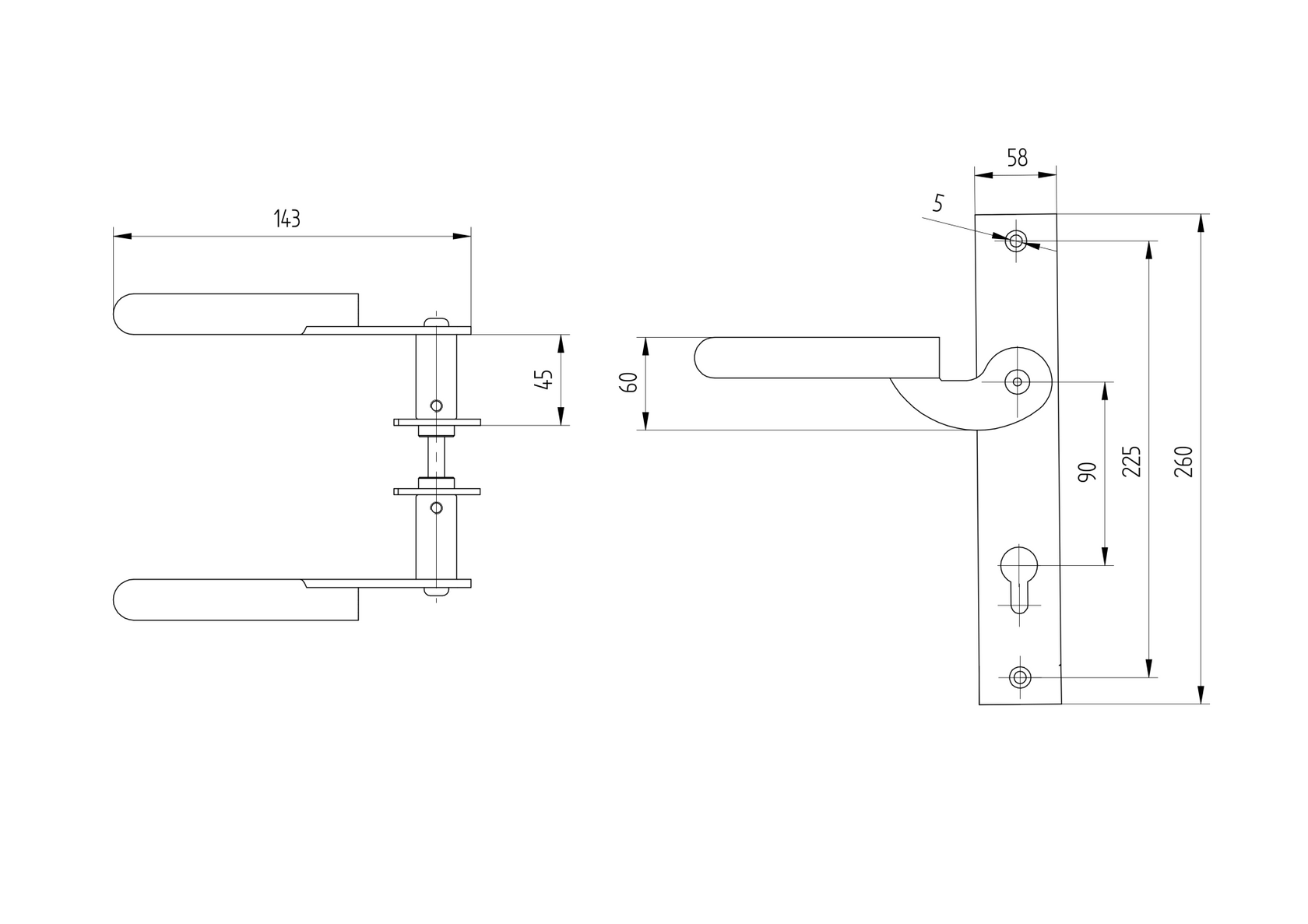 Klamka z szyldem 265x60, t3mm