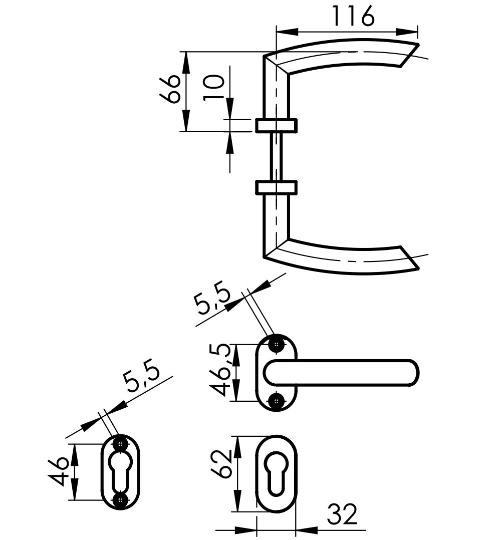 Klamka z szyldem - para AISI 304, K320,