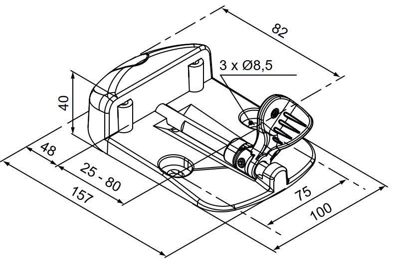 Doraz stredový s mechanickou zarážkou, 157x100x40mm