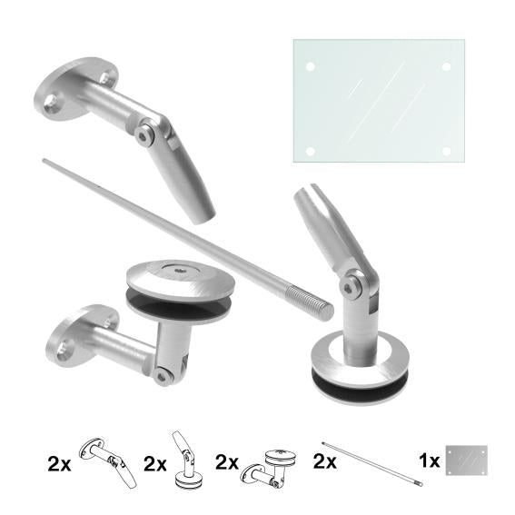 Daszek nierdzewny- okucia kpl M12 + szkło AISI316,