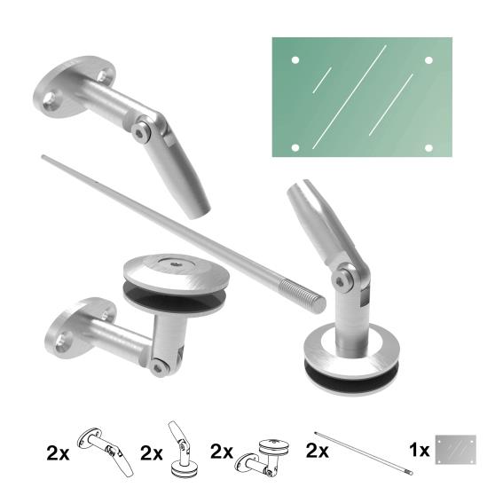 Daszek nierdzewny- okucia kpl M12 + szkło AISI316,