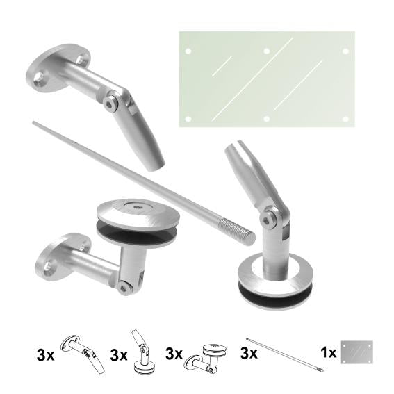 Daszek nierdzewny- okucia kpl M12 + szkło AISI316,