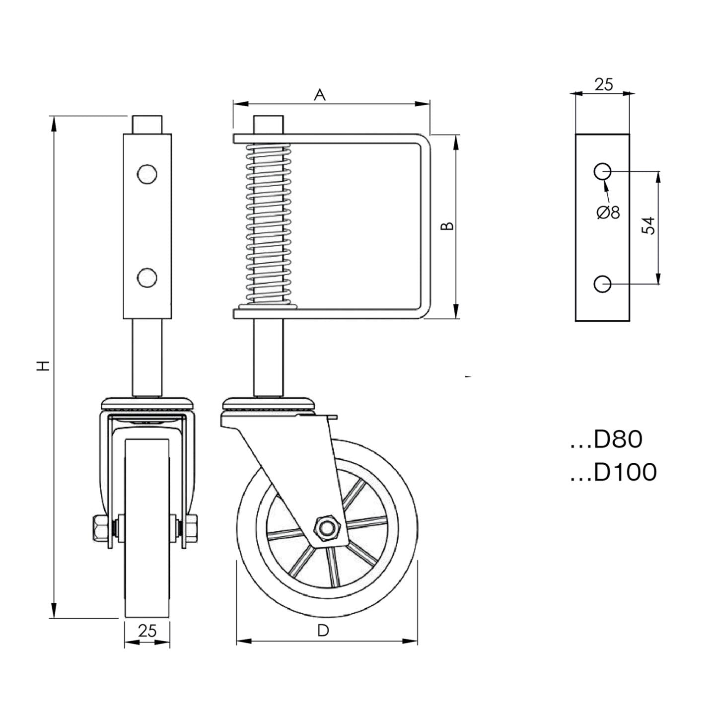 Koło dolne do bram skrzydłowych, ze sprężyną