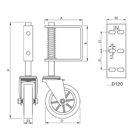 Koło dolne do bram skrzydłowych, ze sprężyną