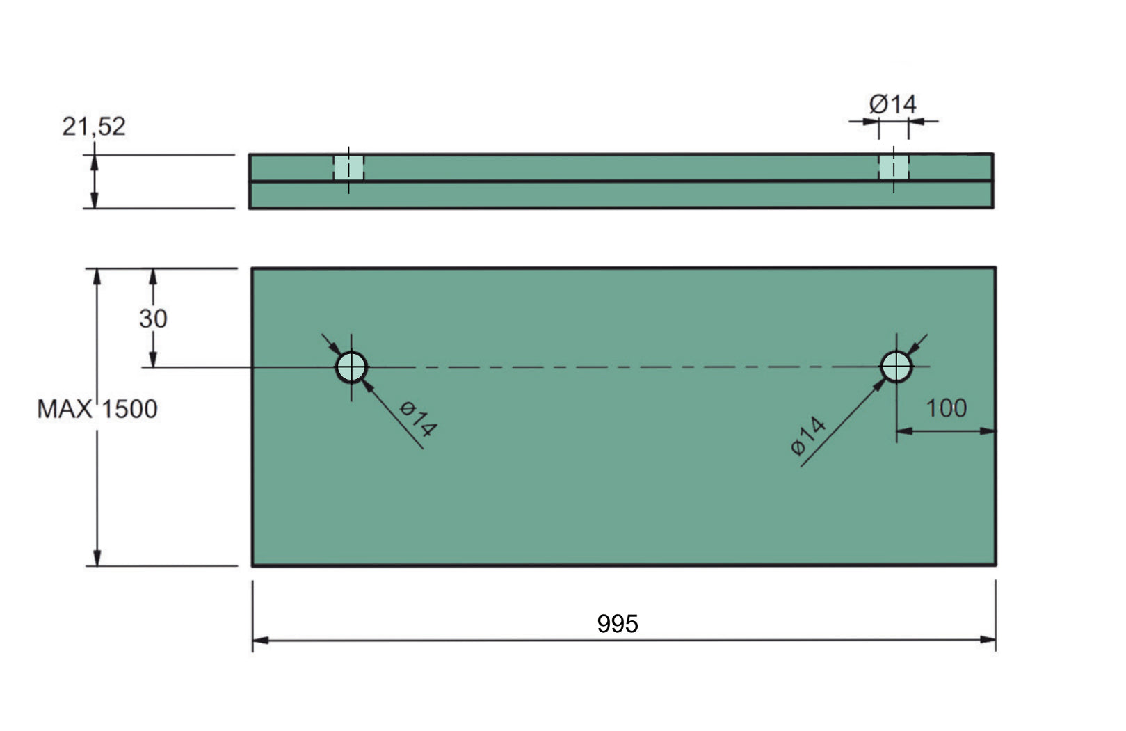 Aluminiowa daszka szklana profil FIX +1.5°