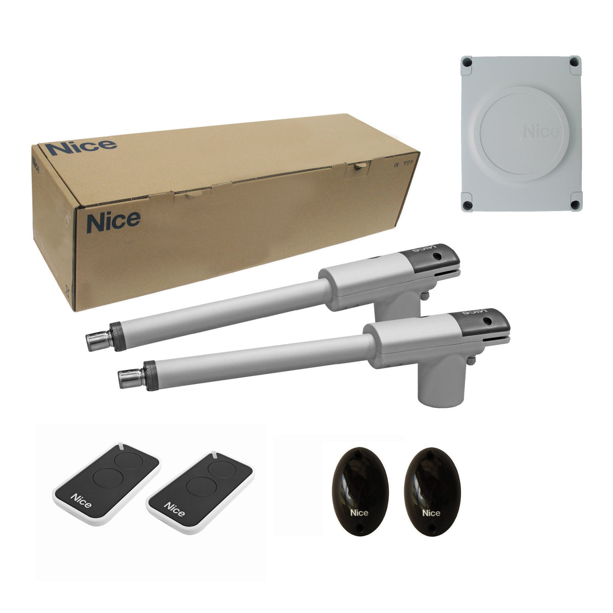 Nice napęd do bramy dwuskrzydłowej, wyposażony w fotokomórki