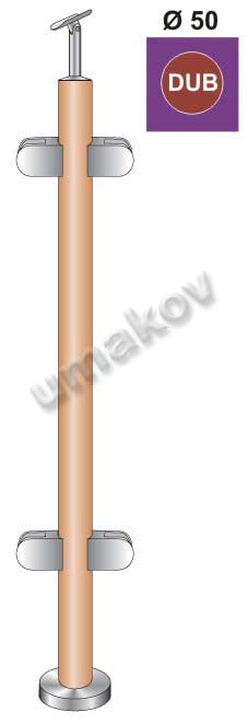 Słupek dębowy Fi 42,4 mm. 4x uchwyt słzka, h=100cm